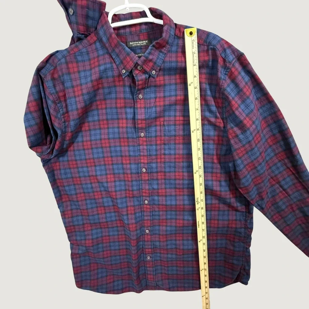 Banana Republic Mens XL Tall Untucked Slim Fit Ultra-Soft Flannel Plaid Shirt